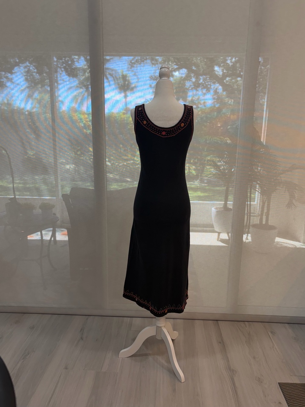 Vintage Betsey Johnson Black Maxi Dress with Pink & Orange Embroidery - Picture 5 of 7